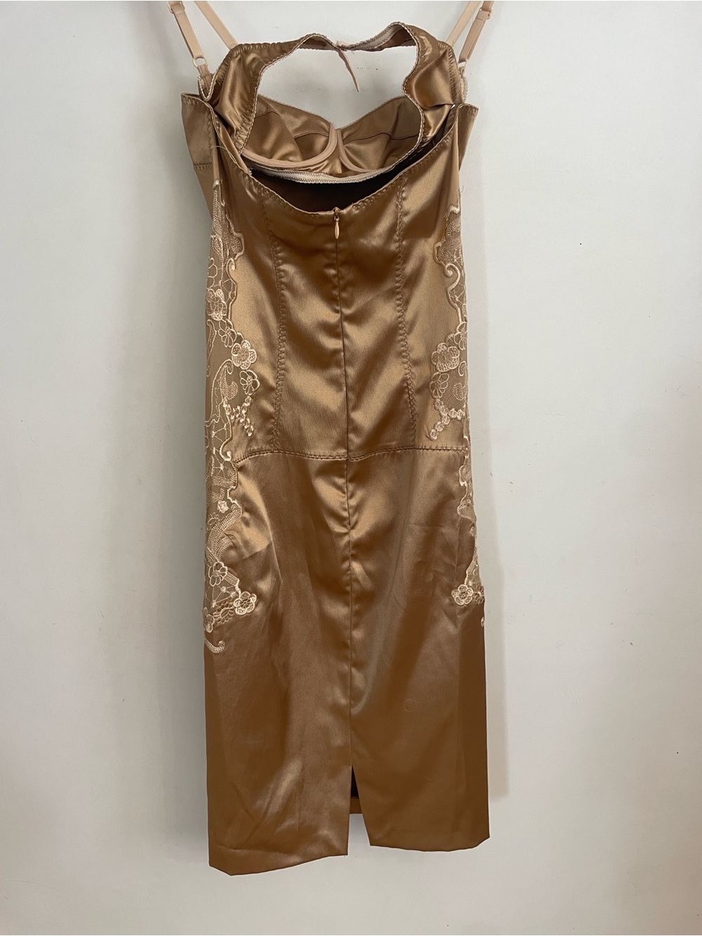 Dolce & Gabbana Satin Slip Dress with Lace Panels - Bronze-Size 0 - Picture 3 of 7